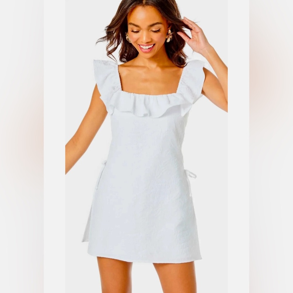 NWT Lilly Pulitzer Zoya Ruffle Romper in Pineapple Pucker Jacquard - Picture 3 of 6